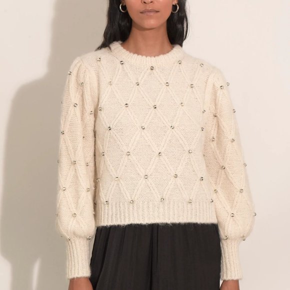 ELEVEN SIX ALPACA  Zaria Sweater Polka Dot Beading Keyhole Back XS/S - Picture 1 of 10